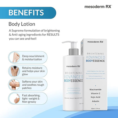 Advanced Skin Hydrating Brightening Body Essence, Niacinamide, Kojic Acid, Vitamin C, Hyaluronic Acid, Alpha Hydroxy Acids - Enhance, Smooth, Reduce Dark Spots, Uneven Skin Tone, 150ml.