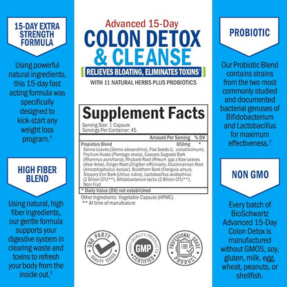 BioSchwartz 15 Day Cleanse for Colon and Gut Health Plus Hydrolyzed Collagen Peptides Powder (40+ Servings)