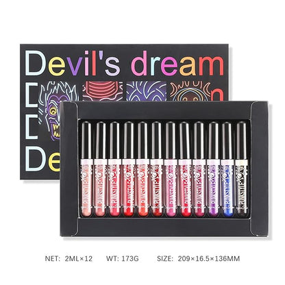 12Pcs Long-Lasting Matte Nude Lip Gloss Lipstick Lip Long-Lasting