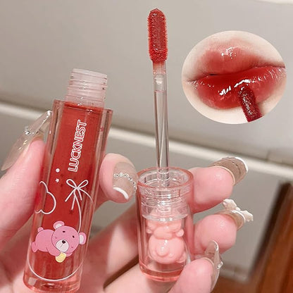 6Pcs Bear Lip Glaze Jelly Lipstick, Liquid Lipstick Cute Bear Lipgloss Moisturizing Lip Stain Plumping Water Lip Gloss Waterproof Long Lasting Cheek Rouge Tint Cosmetics Beauty Makeup