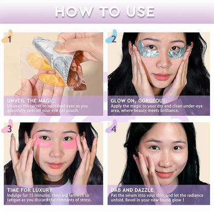 30pcs Under Eye Patches for Puffy Eyes and Dark Circles,Eye Gel Pads for Soothe Puffiness,Eye Bags and Wrinkles+Lip Mask & Lip Scrubber set for Dry Chapped Cracked Peel Lips Skin Care