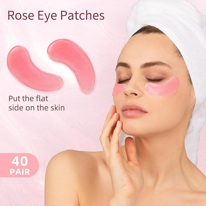 Under Eye Patches, 40 Pairs Eye Mask for Dark Circles, Puffy Eyes, Undereye Bags,Wrinkles,Eye Mask Patches with Rose, Eye Treatment Skin Care for Men & Women Gift