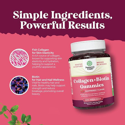 Natures Craft Bundle of Hair Skin and Nails Gummies for Women Extra Strength Biotin 90ct and Collagen Gummies and Chewable Vitamin C Gummies for Adults - Halal Vitamin C Immune Support Gummies