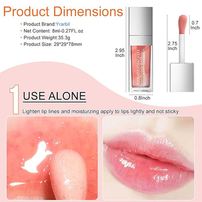 2PCS Hydrating Lip Glow Oil, Lip Plumper Gloss, Moisturizing Lip Oil, No-Sticky Transparent Plumping Lip Gloss Tinted Lip Balm for Lip Care and Dry Lips (2PCS Cherry)