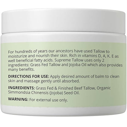 Supreme Grass Fed Beef Tallow Moisturizer For Sensitive Skin. Unscented Ultra High Purity Whipped Tallow Balm. 2-In-1 Face Cream And Body Lotion For Dry, Damaged, Or Sensitive Skin Care.