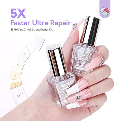 SAVILAND 3-in-1 Nail Strengthener Kit: Ultra Repair Nail Growth and Strengthener with Vitamin E Castor Oil Nail Strengthener for Damaged Nails Care Kit for Repairing Nourishing Weak Brittle Nail Home