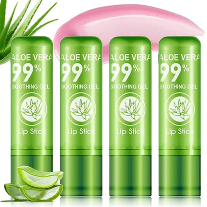 4Pcs Aloe Vera Color Changing Lipstick,Aloe Vera Lip Balm Set Temperature Color Change Lip Gloss Magic Lipstick Waterproof Long Lasting Nutritious Moisturizer Lip Balm Makeup Kit