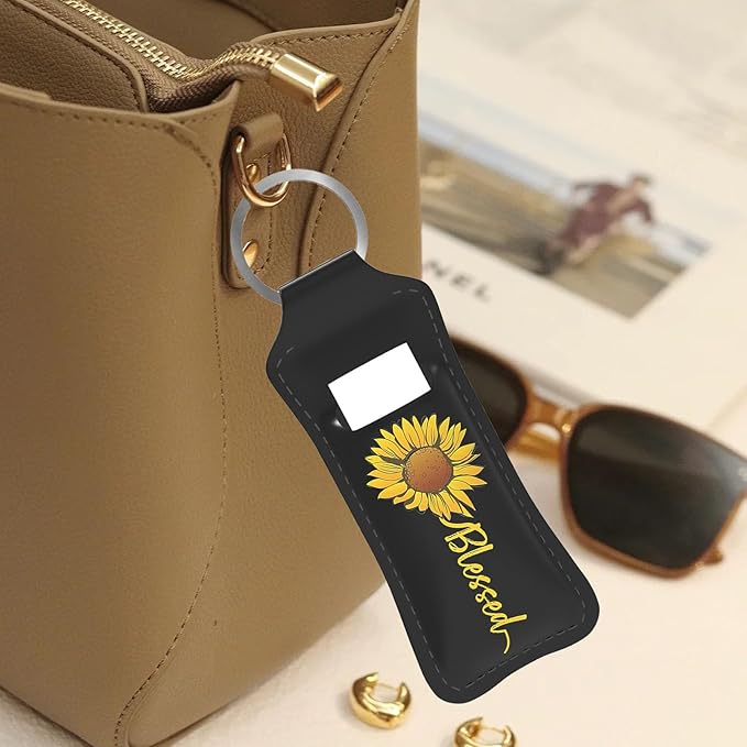 Blessed Sunflower Design Chapstick Holder Keychain, Portable Lip Design