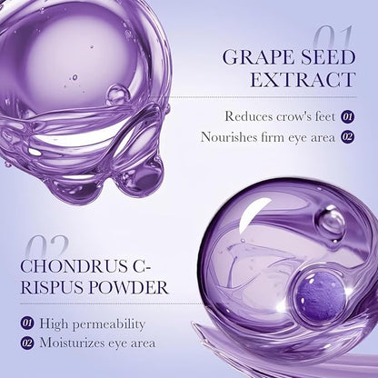 Under Eye Patches，Natural Hydrating Eye Patches with Grape Extracts to Relieve Puffy Eyes & Dark Circles (60 Pcs), Rich in Collagen for Anti-wrinkle, Fine Line Reduction & Moisturization
