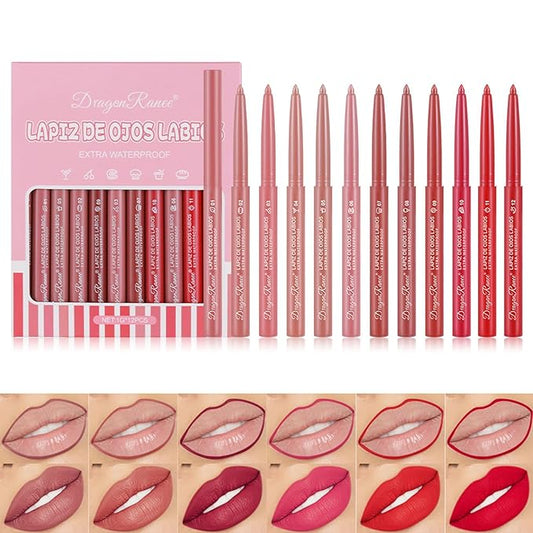 12Pcs Matte Lip Liner Set,Nude Matte Lip Liner Longwear