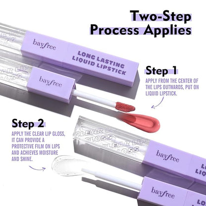 Long Lasting Liquid Lipstick with Clear Lip Gloss Long