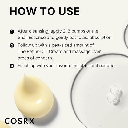 COSRX Glass Skin Starter Set, Amazon Exclusive, Advanced Snail 96% Mucin Power Essence & Retinol 0.1% Cream Mini Sample, Mothers Day Gifts for Mom, Korean Skin Care Kit, Gift Set
