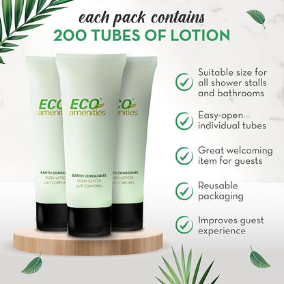 Eco Amenities Travel Size Lotion Bulk - 200 Pack, 30ml (1 fl oz) Tubes - Delight Guests with Refreshing Mini Hand Lotion Travel Size Toiletries - Individually Packed for AirBnBs, Hotels, Gyms, Spas