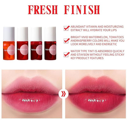 4 Colors Lip Tint Stain Set,3 in 1 Lip Eyes and Cheeks Tint Stain Lip Glaze,Velvet Matte Mini Liquid Lipstick, Hydrating Moisturizing Long-Lasting Non-Stick Cup Lip Gloss