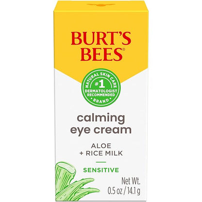 Burt's Bees Calming Eye Cream With Aloe and Rice Milk, Moisturizes Without Causing Redness or Irritation, 98.7 Percent Natural Origin Skin Care, 0.5 oz. Bottle