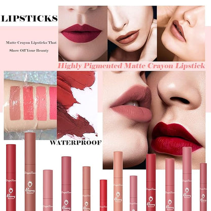 3 Piece Nude Matte Lipstick Set,Natural Nude Lipstick Velvet Air Moisture Smooth Crayon Lip Stain,Matt e Lipstick 24 Hour SuperstayLong Lasting Waterproof Lip Gloss Lipstick for Women Makeup(Set C)