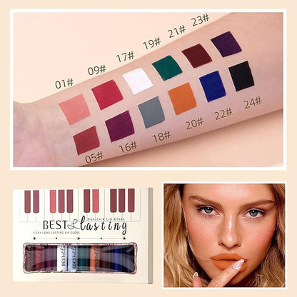 12PCS Matte Liquid Lipstick Set Non-Stick Cup and Not Fade Pigmented Lipstick Long-Lasting Waterproof Velvet Lipgloss Kit Makeup Gift for Girls and Women (Set 02)