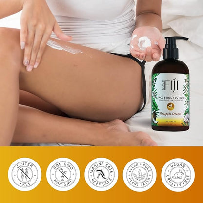 Coco Fiji Face & Body Lotion Infused With Coconut Oil | Lotion for Dry Skin | Moisturizer Face Cream & Massage Lotion for Women & Men | Pineapple Coconut 12 oz, Pack of 1