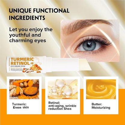 2 PCS Turmeric Retinol Eye Stick,Eye Balm Stick Hydrating for Dark Circle,Wrinkles,Visible Results in 3-4 Weeks,Anti Aging Under Eye,Retinol Eye Cream For Puffiness and Bags Reduces Fine Lines