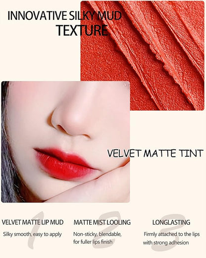 Velvet Lip Mud Tinted, Matte Lip Cream Lip Gloss, Velvet Matte Finish, Blendable High-Pigmentation Silky Creamy Texture, Lightweight, Soft, Moisturizing, Korean Lipstick Makeup Gift for Women Girl-#05