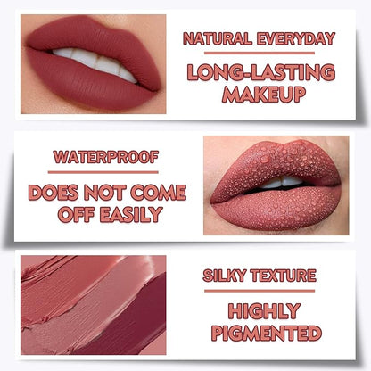 CAHIUYOA 2PCS Matte Nude Lipstick Lip Stain Velvet Long