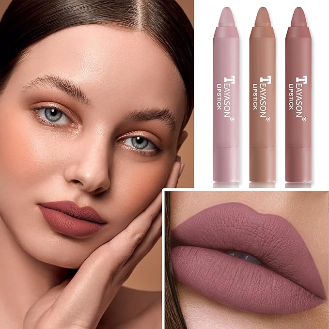 3PCS Nude Lipstick Set Matte Lip Stick Waterproof Long