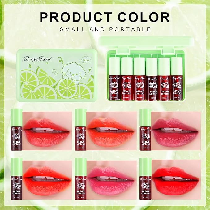 6 Colors Lip Tint Stain Set, Korean Lip Tint Moisturizing Mini Liquid Lipstick, Plumping Lip Gloss Lip Balm Tinted, Long Lasting Waterproof Lip Stain
