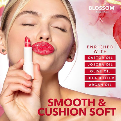 Blossom Marble Shimmer Lip Balm Moisturizing Lipstick with Shea Butter, Jojoba, Olive Oil, 0.12oz/3.5g, Luscious