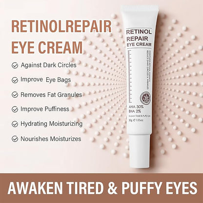 Retinol Repair Eye Cream，Reduces the appearance of dark circles，Stretch wrinkles at the corners of the eyes，moisturize and improve eye bags，Suitable for all skin types，1.05oz（2pcs）