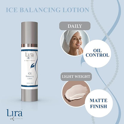 Lira Clinical ICE Balancing Lotion - Daily Oil Control Lotion & Lightweight Hydration with Skin Probiotics, Salicylic Acid & Plant Stem Cells - Hydrates Skin with Matte Finish - 1.69 fl oz