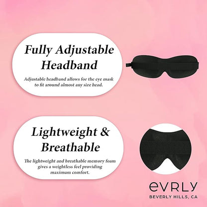 Beverly Hills Eye Mask Designed for Eyelash Extensions, 3D Contoured Design, Soft Fabric, Deep Eye Cavities, Form Fitting, Adjustable Headband Strap, No Pressure Sleep & Travel Eye Mask (Black)