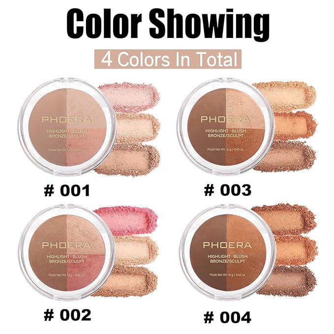 PHOERA Foundation, PHOERA Contour Palette,Shades with Highlighter & #002 Contour/Nude+#002)