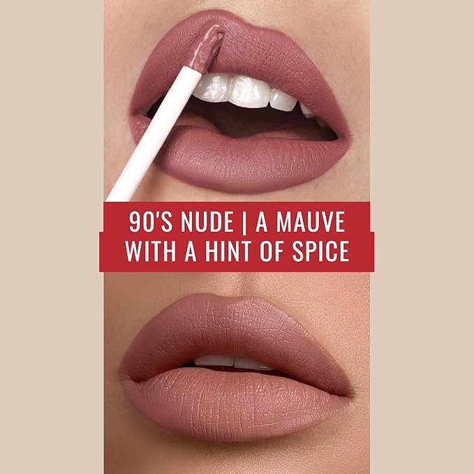 Runway Rogue Velvet Glam Liquid Lipstick, Almost-Matte Mauve Lipstick with a Hint of Spice, ‘90s Nude’
