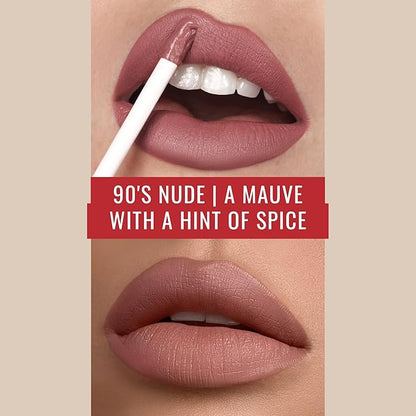 Runway Rogue Velvet Glam Liquid Lipstick, Almost-Matte Mauve Lipstick with a Hint of Spice, ‘90s Nude’