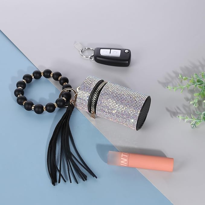 Lipstick Keychain, Leather Diamond Lip Gloss Holder, Stylish Gloss