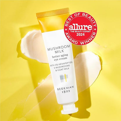 Beekman 1802 Mushroom Goat Milk Eye Cream - Clinically Proven Anti-Aging Eye Treatment for Dark Circles & Fine Lines - With Kojic Acid, Hexapeptide & Mushrooms - Fragrance-Free, Cruelty-Free