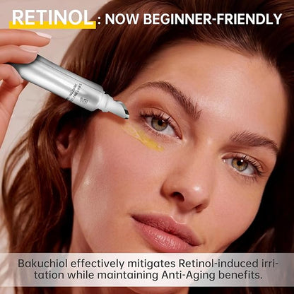 VGO Retinol Eye Cream, Anti-Aging Eye Cream for Dark Circles & Puffiness with 1% Retinol, 1% Bakuchiol & 6% Caffeine to Reduce Wrinkles, Fine Lines, De-puff and Eye Bags, 0.52 oz/15g, Made in USA