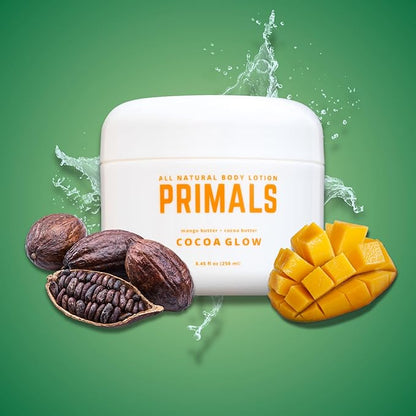 PRIMALS All Natural Body Lotion - Cocoa Butter & Mango Butter - 100% Naturally Derived Ingredients - Alcohol Free, Artificial Fragrance Free, Paraben Free, Petroleum Derivative Free - 8.45 oz