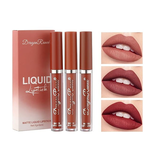 Liquid Lipstick Set, 3 Colors Matte Long-Lasting Wear, Long-Lasting