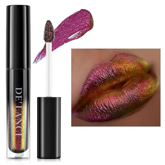 Chameleon Liquid Lipstick Red Green Color,Shimmer Metallic Colourful Lip Gloss for Women Girls Lips Makeup Gift,Hydrating Waterproof and Long Lasting Lip Stick Shiny,Talc-Free,#7