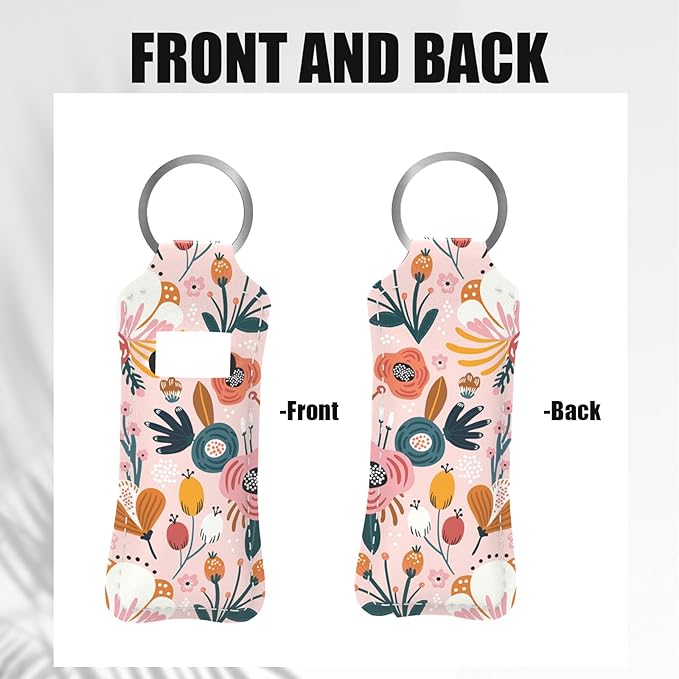 Pink Abstract Flowers Chapstick Holder Keychain, Portable Lip Gloss