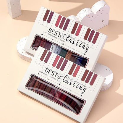 12PCS Matte Liquid Lipstick Set Non-Stick Cup and Not Fade Pigmented Lipstick Long-Lasting Waterproof Velvet Lipgloss Kit Makeup Gift for Girls and Women (Set 02)