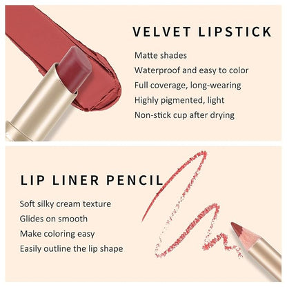 Boobeen 2 Pcs Lip Liner and Lipstick Set, Ultra-Long-Lasting