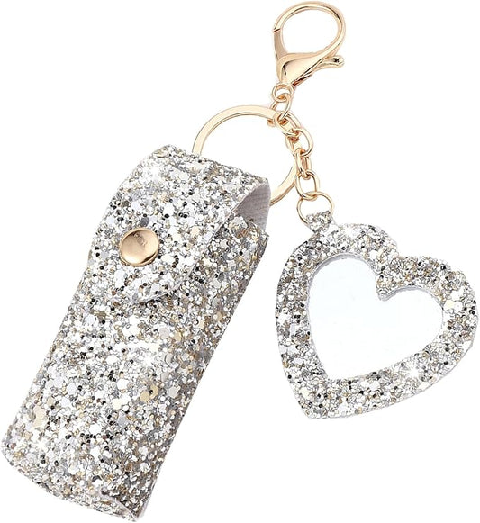 Sparkle Lipstick Holder with mirror Chapstick Holder Keychain Bling