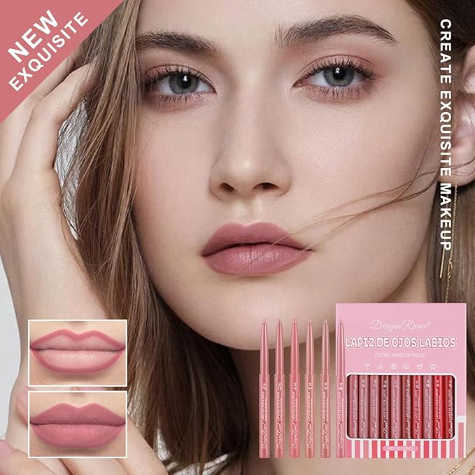12Pcs Matte Lip Liner Set,Nude Matte Lip Liner Longwear