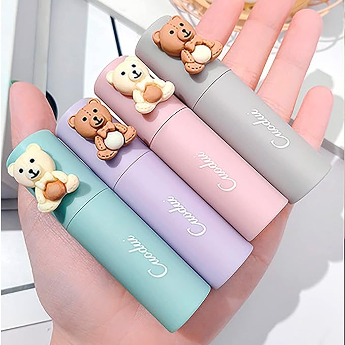 4PCS Bear Matte Velvet Lipstick, Waterproof Long Lasting Lip Gloss Lip Stain, Non Stick Cup Easy Coloring Liquid Lipstick,Moisturizing Velvet Face Lip Mud