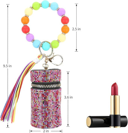 Lipstick Keychain, Leather Diamond Lip Gloss Holder, Stylish Gloss