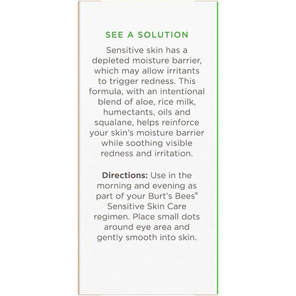 Burt's Bees Calming Eye Cream With Aloe and Rice Milk, Moisturizes Without Causing Redness or Irritation, 98.7 Percent Natural Origin Skin Care, 0.5 oz. Bottle