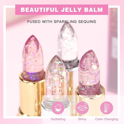 Glitter Jelly Lipstick, Glimmer Balm Color Changing Lipstick, Glitter