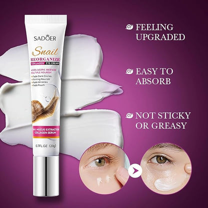 Snail Recombinant Collagen Eye Cream,Snail Repair Eye Cream with Snail Mucin Extract and Collagen,Anti-Aging Moisturizerfor Blemish Care - Effective Eye Repair and Anti-Wrinkle Formula (1PCS)